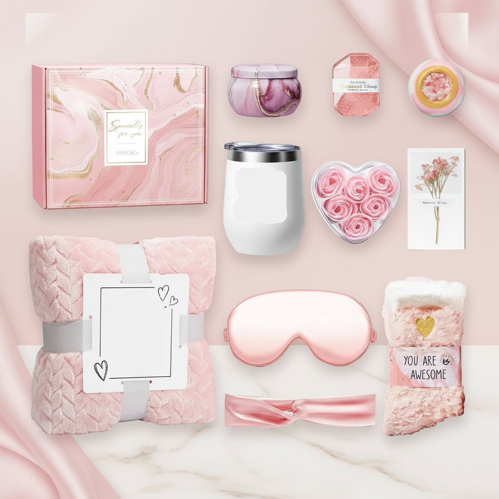 Gift Set Women Cozy Blanket Candle Bath Box