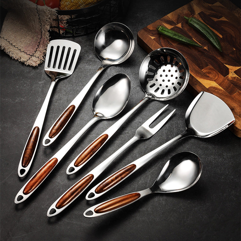 Kitchen Utensils Set Stainless Steel Wooden Handle