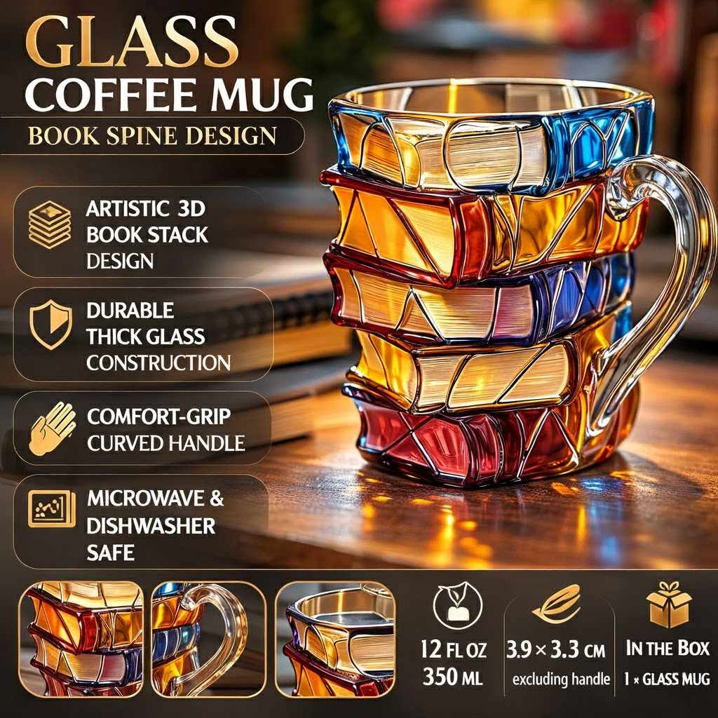 Glass Coffee Mug Book Spine Design