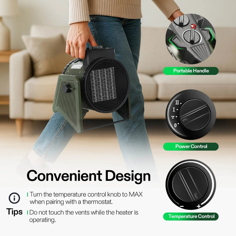 Electric Space Heater Adjustable Thermostat Greenhouse Home Use