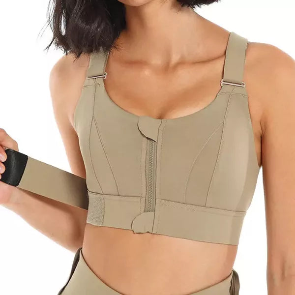 Sports Bra with Zip Front and Adjustable Straps