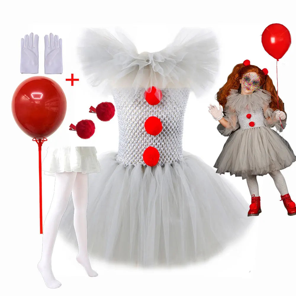 Kids Clown Costume Tutu Dress