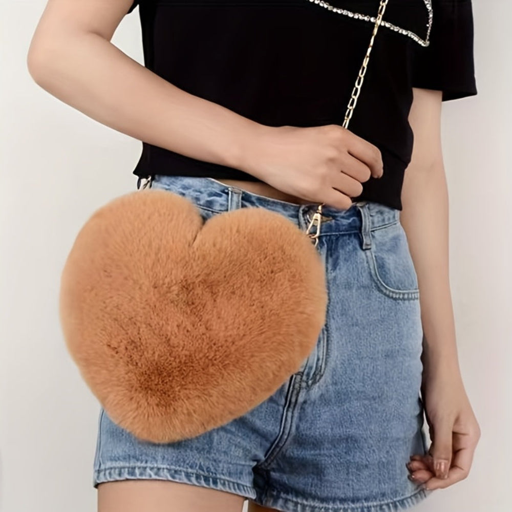 Heart Handbag Plush Shoulder Chain Evening Bag