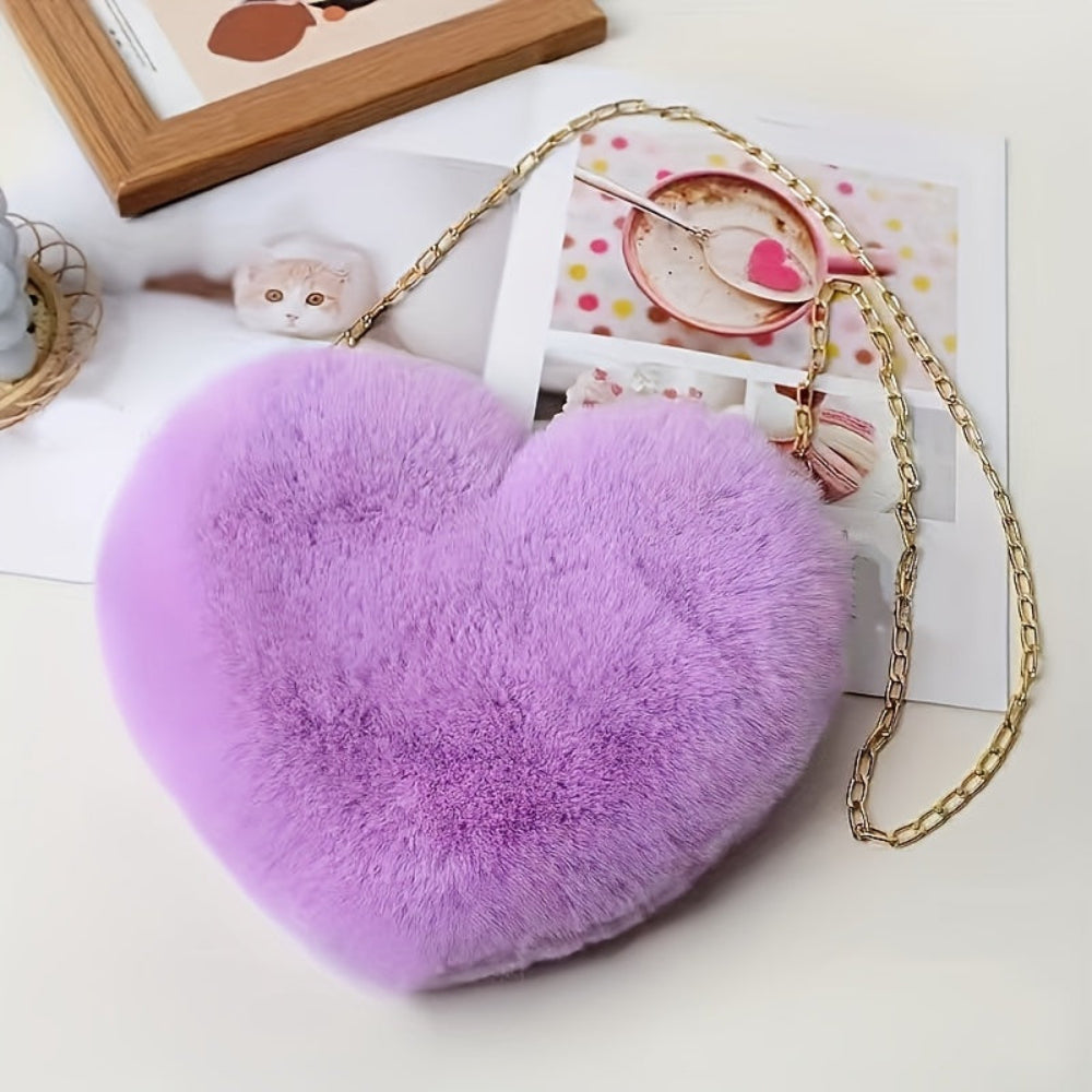 Heart Handbag Plush Shoulder Chain Evening Bag