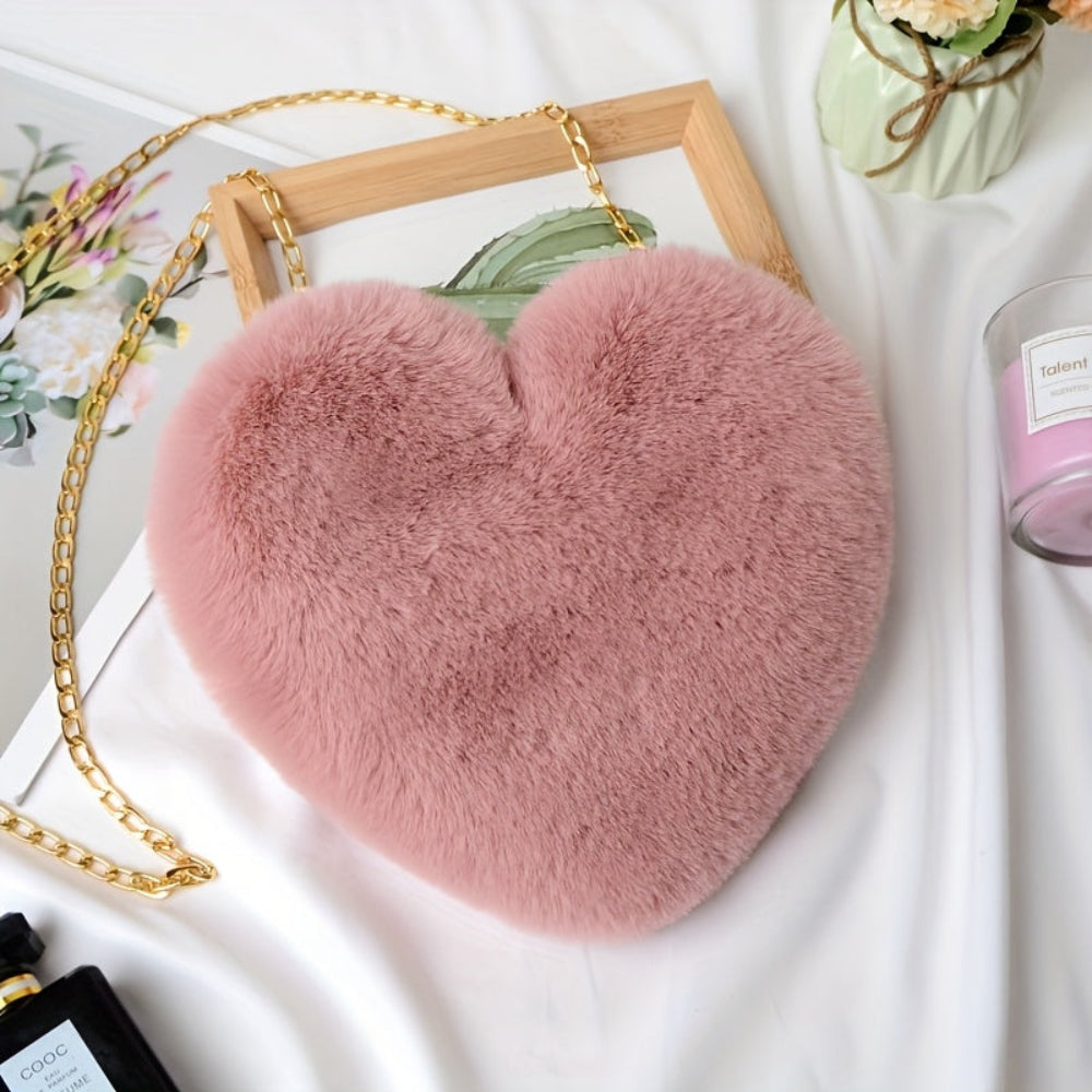 Heart Handbag Plush Shoulder Chain Evening Bag