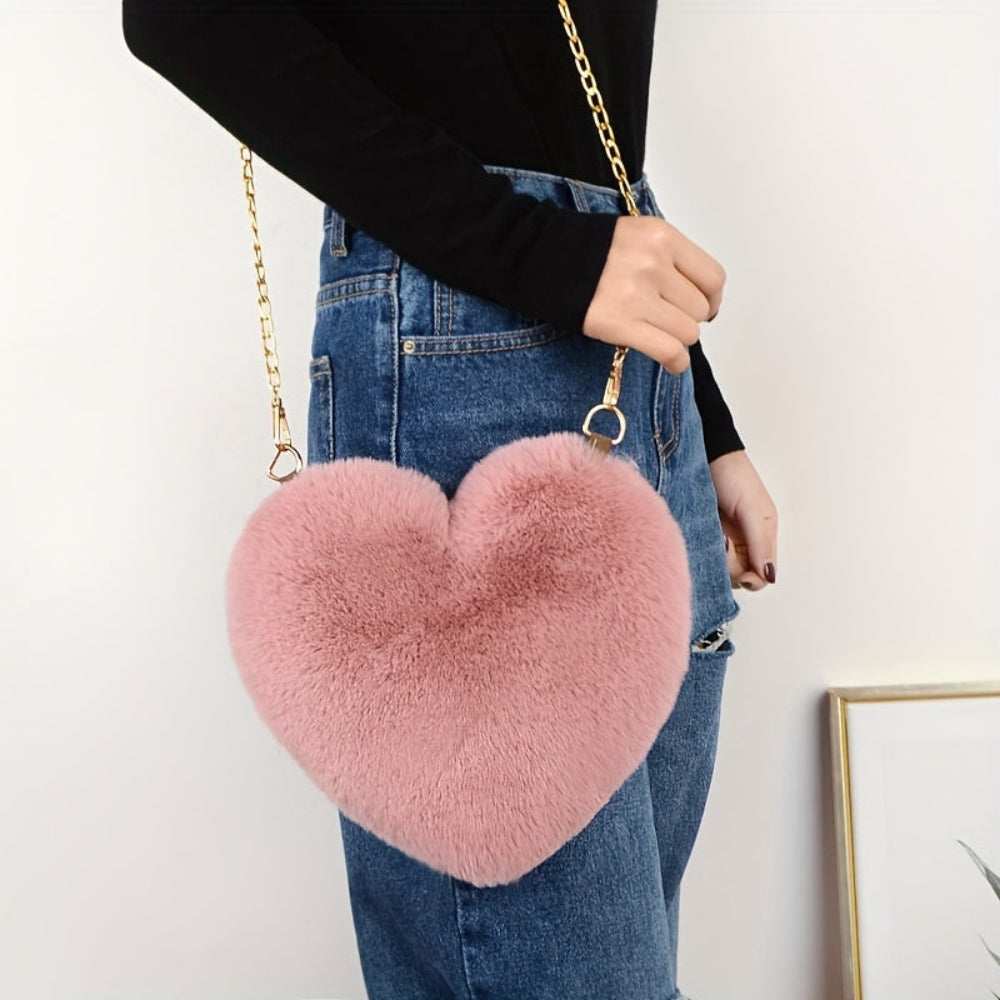 Heart Handbag Plush Shoulder Chain Evening Bag