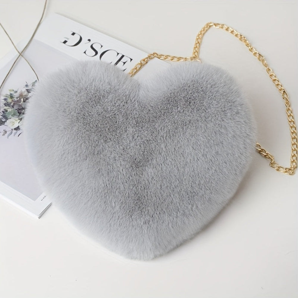 Heart Handbag Plush Shoulder Chain Evening Bag