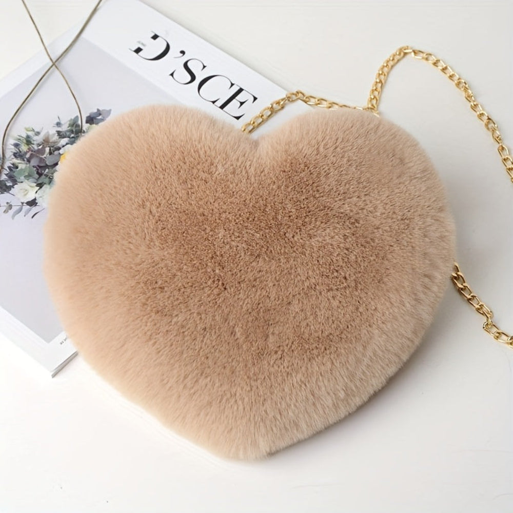 Heart Handbag Plush Shoulder Chain Evening Bag