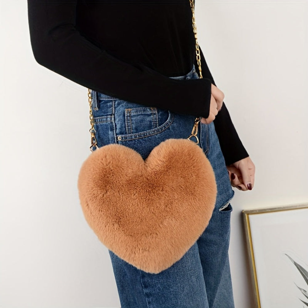 Heart Handbag Plush Shoulder Chain Evening Bag