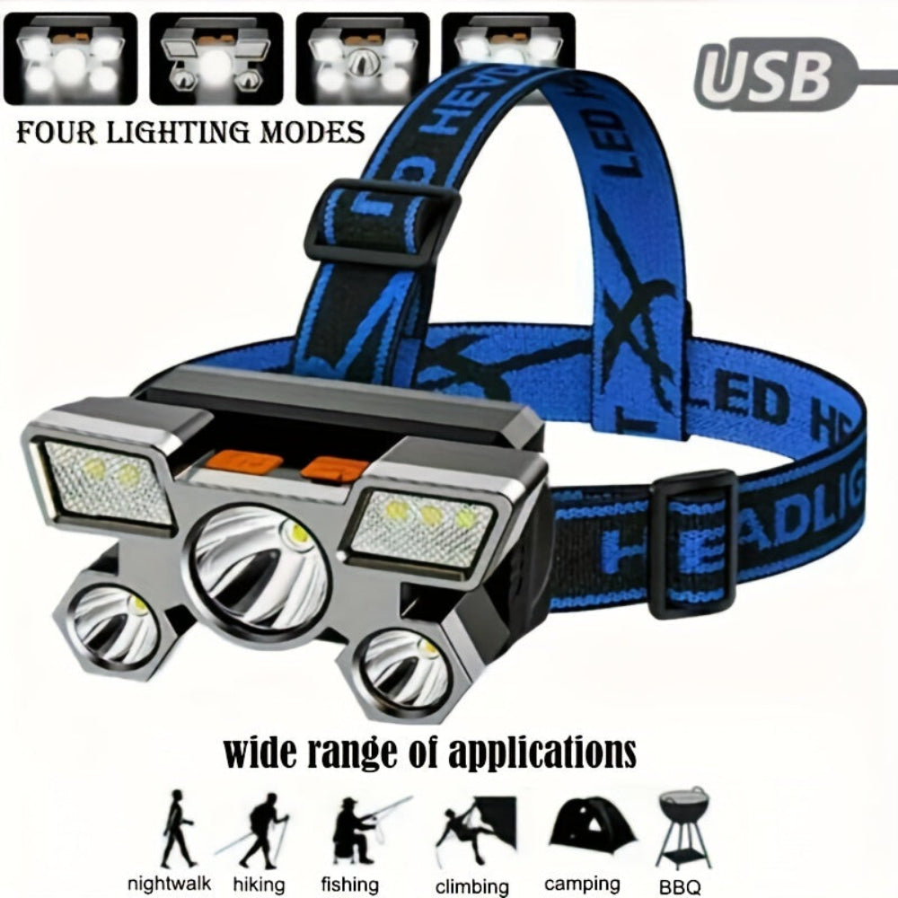 Hiking LED Headlamp USB Rechargeable 800 Lumen Torch 4