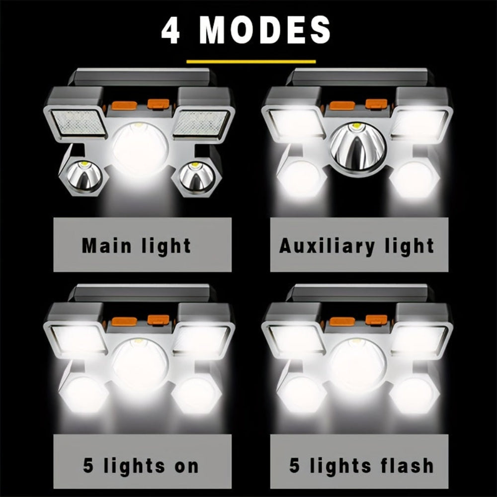Hiking LED Headlamp USB Rechargeable 800 Lumen Torch 5