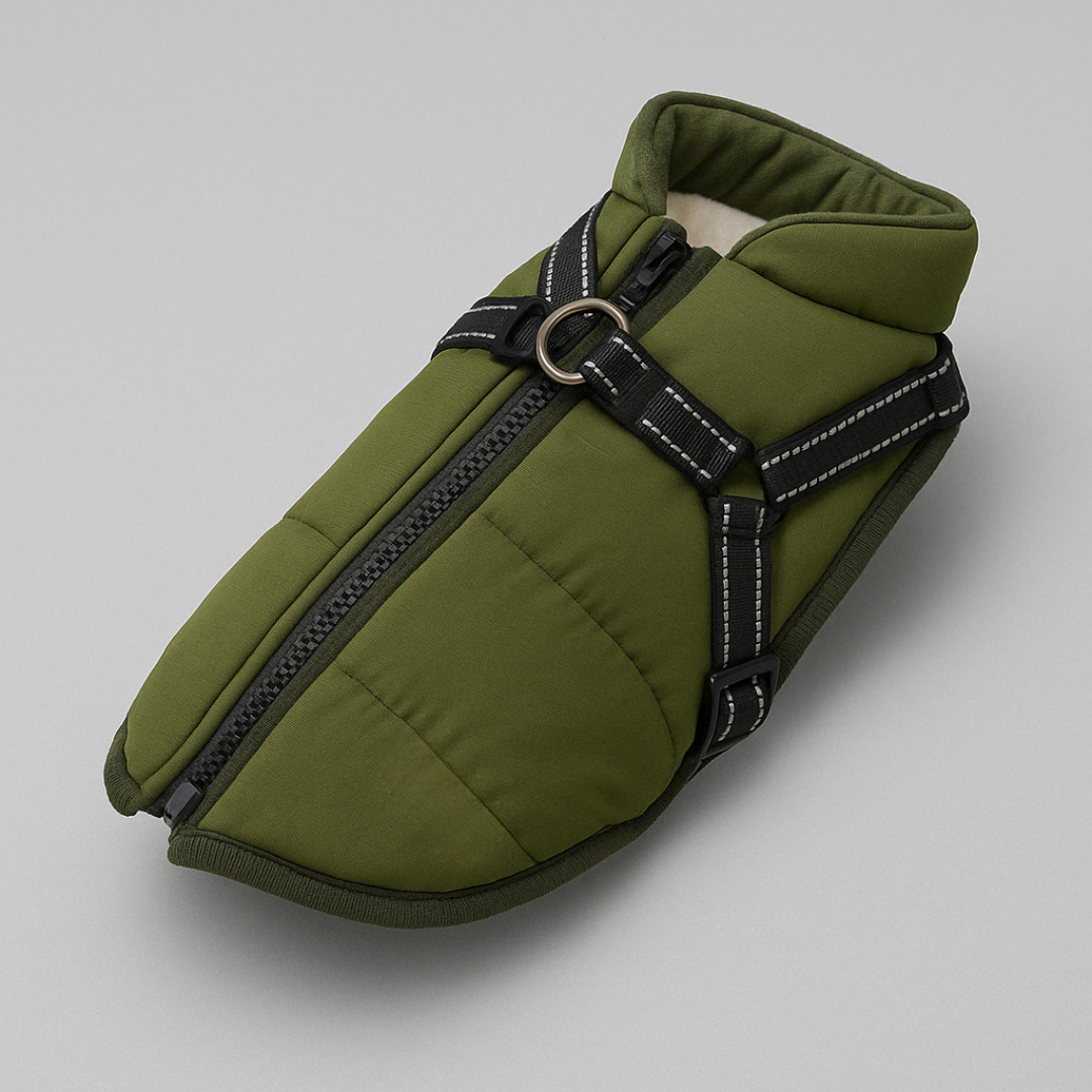 Abrigo impermeable para perro con forro polar y arnés