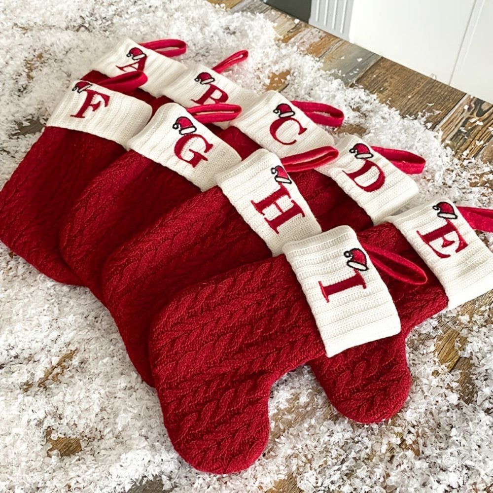 Christmas Stocking Knit Monogram Alphabet Decorative Holiday Sock