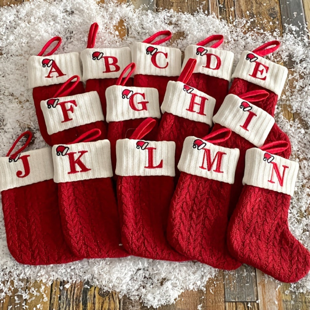 Christmas Stocking Knit Monogram Alphabet Decorative Holiday Sock
