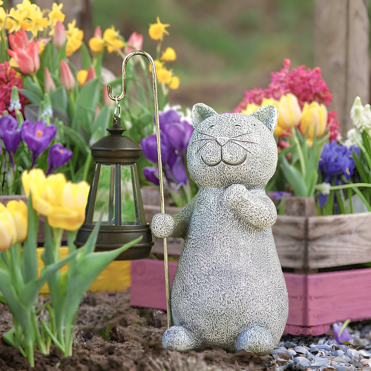 Statua Solare Gatto Splendente | Illuminazione da Giardino a Risparmio Energetico