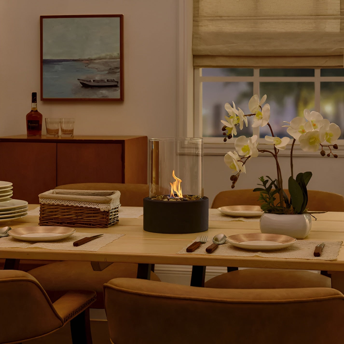 Modern Tabletop Fireplace | Sleek Metal Base & Clean Burning for Indoor/Outdoor