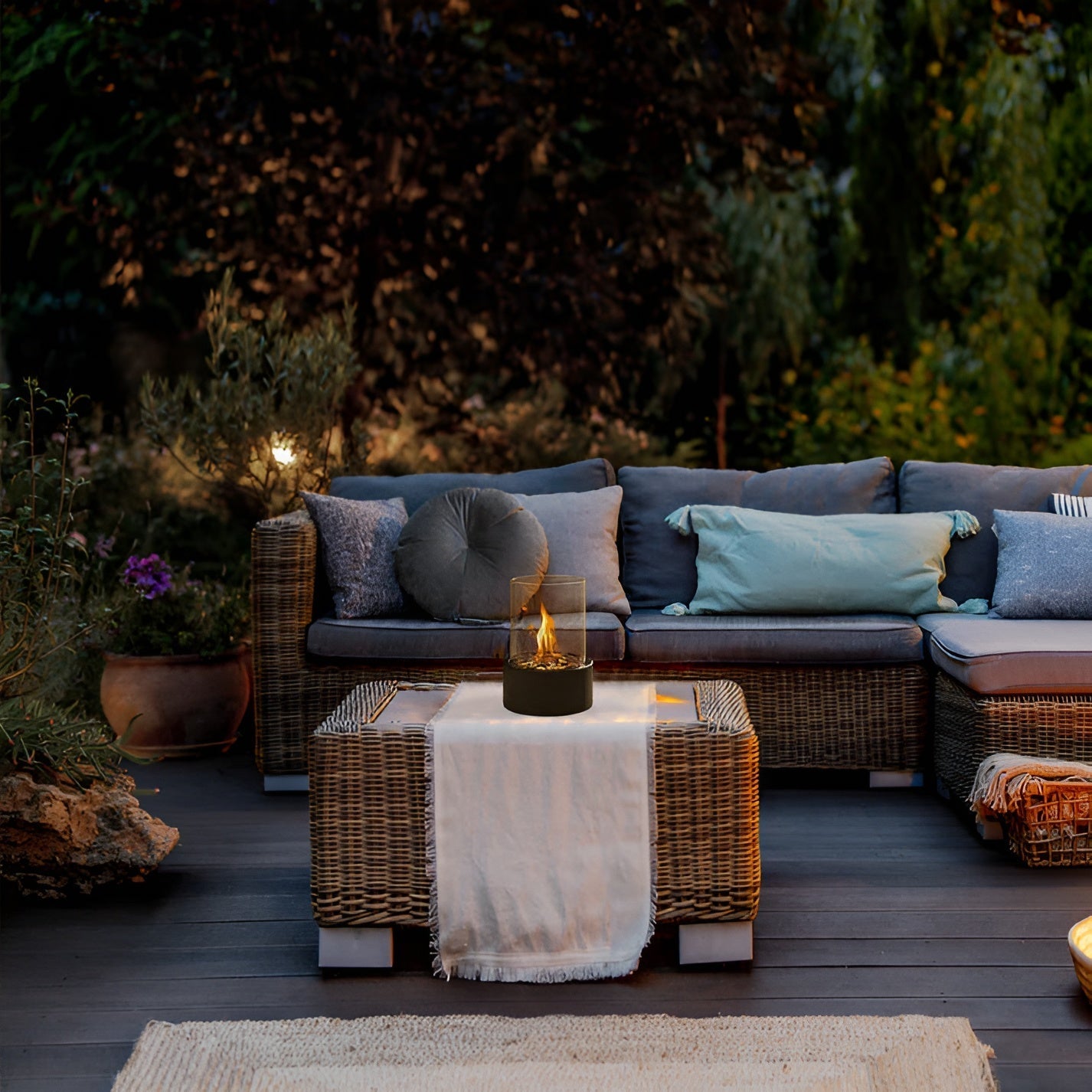 Modern Tabletop Fireplace | Sleek Metal Base & Clean Burning for Indoor/Outdoor