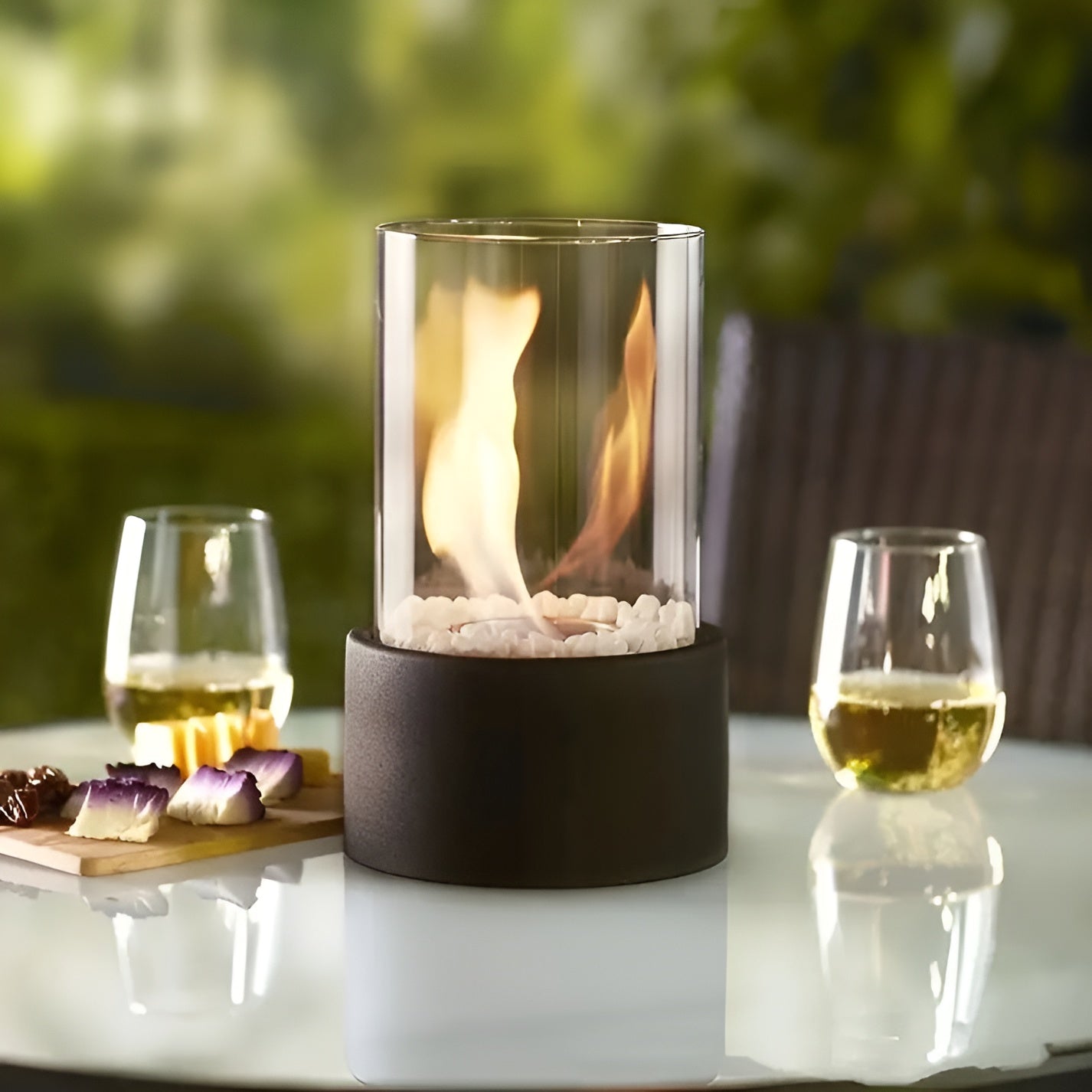 Modern Tabletop Fireplace | Sleek Metal Base & Clean Burning for Indoor/Outdoor
