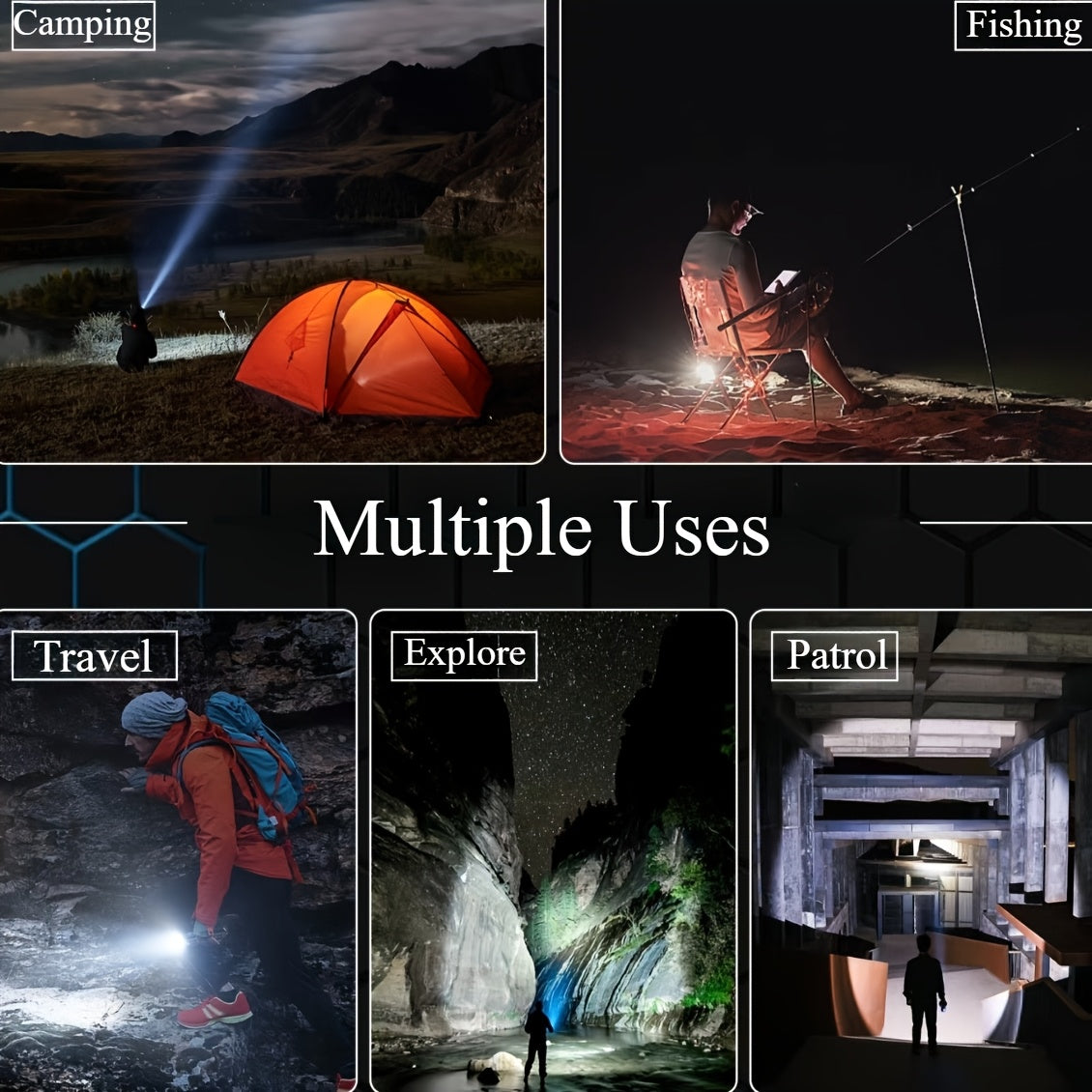 Hunting Gear Torch Rechargeable LED Zoom Flashlight