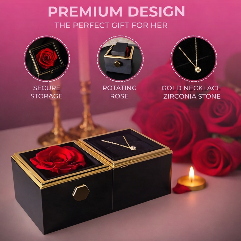 Jewelry Box Rotating Rose Necklace Gift