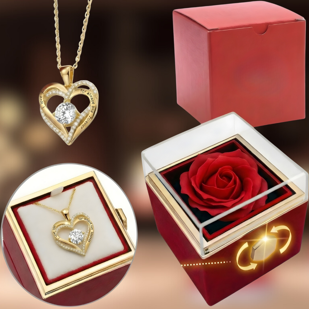 Jewelry Gift Box Rotating Rose Necklace Display