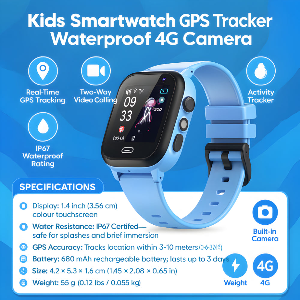 Kids Smartwatch GPS Tracker Waterproof 4G Camera