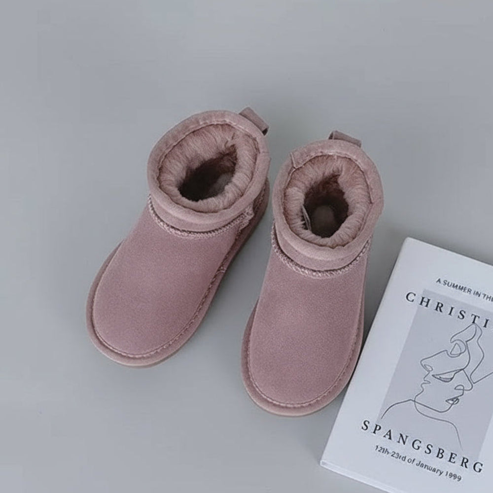 Kids Warm Fur Lined Winter Shoes - Cozy Non Slip Ankle