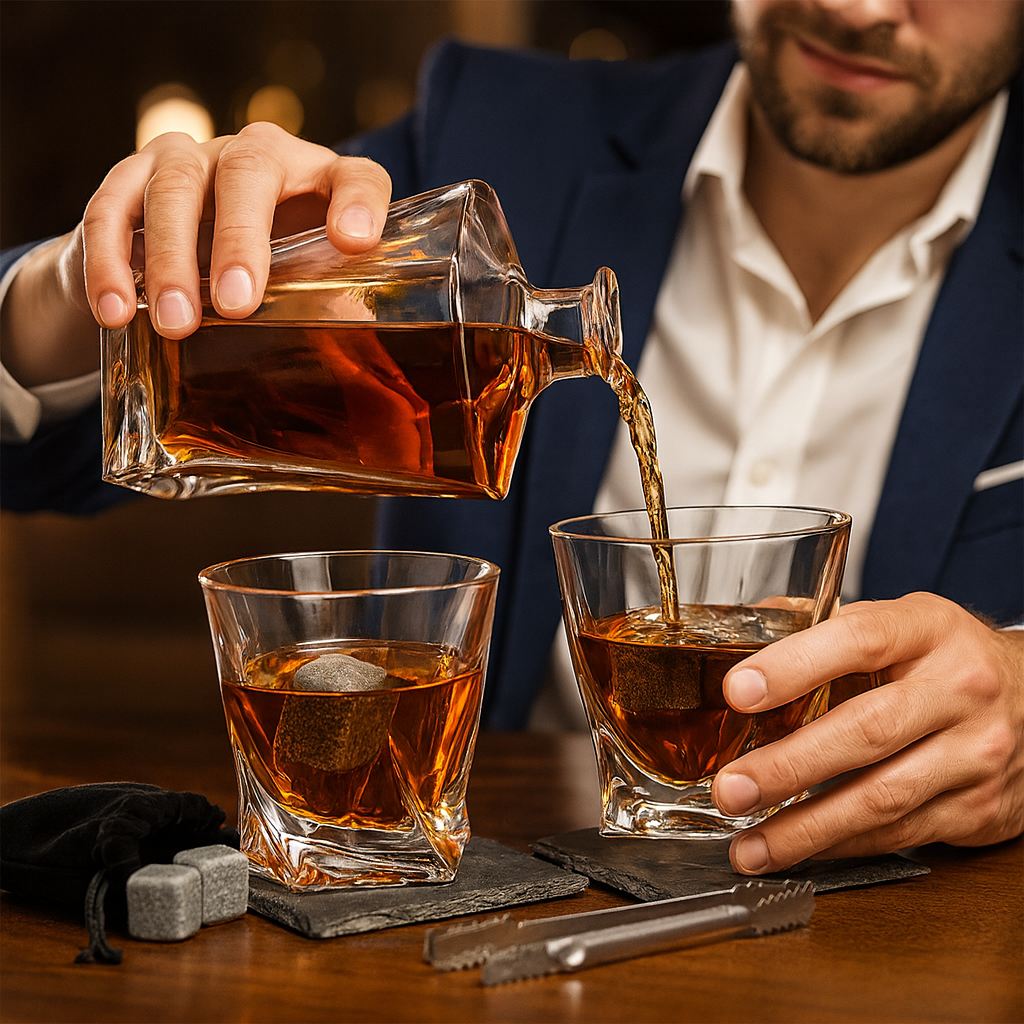 Whiskey Decanter Set Crystal Bar Glassware