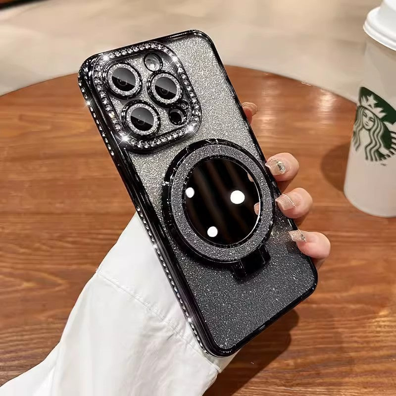 Coque de téléphone avec miroir support magnétique pailleté