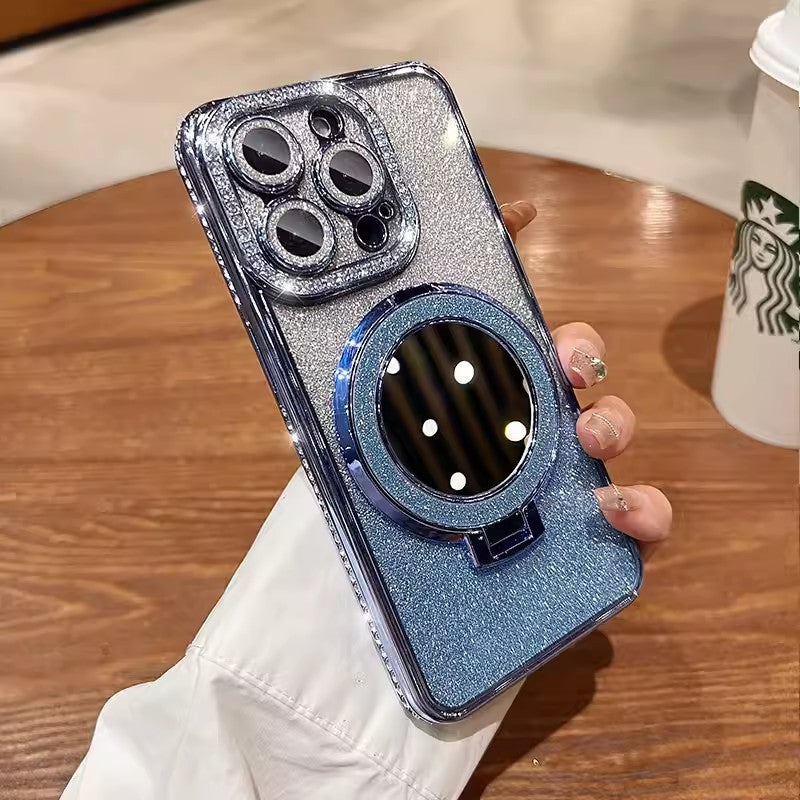 Coque de téléphone avec miroir support magnétique pailleté