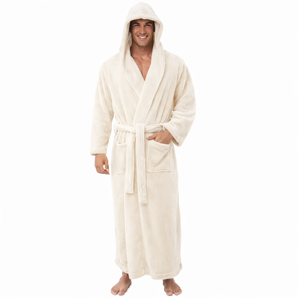Men Bathrobe Hooded Long Lounge Robe
