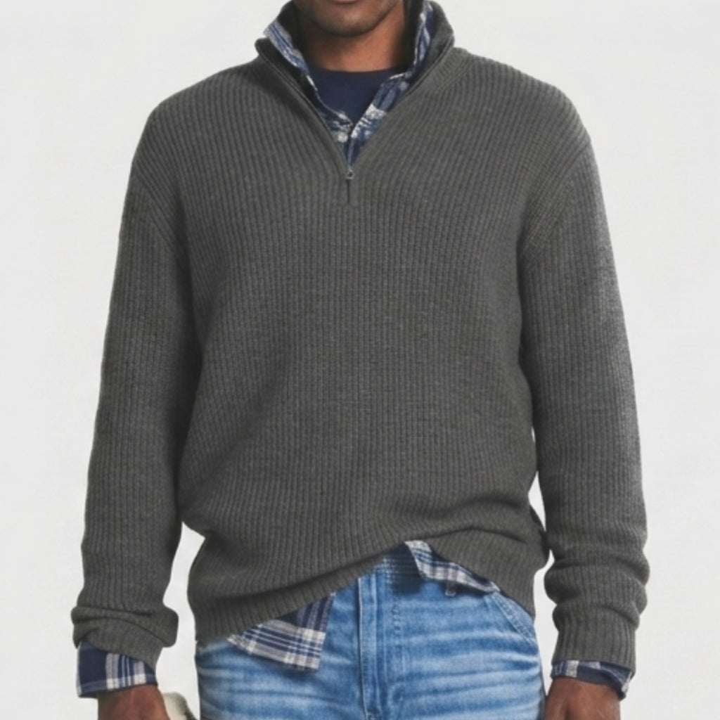 Men's Sweater Quarter Zip Ribbed Pullover Layering Knit