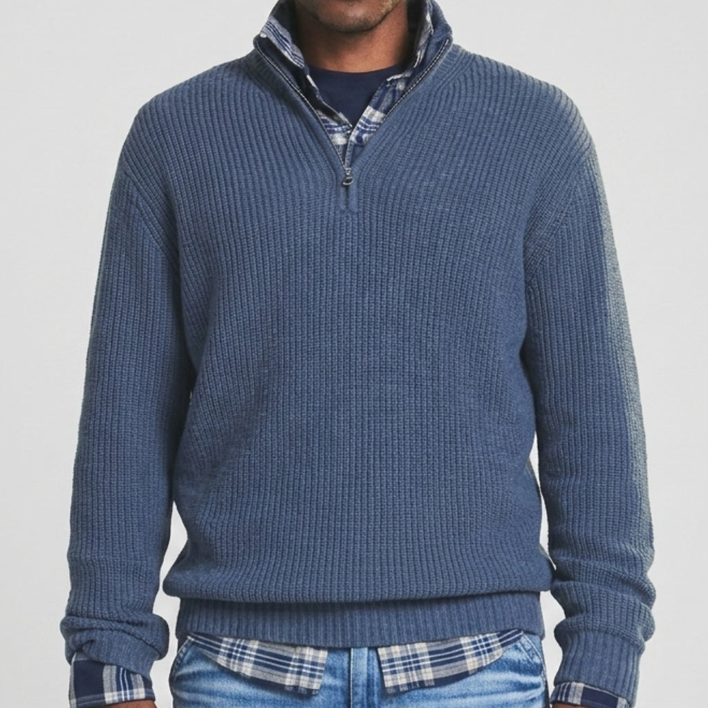 Men's Sweater Quarter Zip Ribbed Pullover Layering Knit