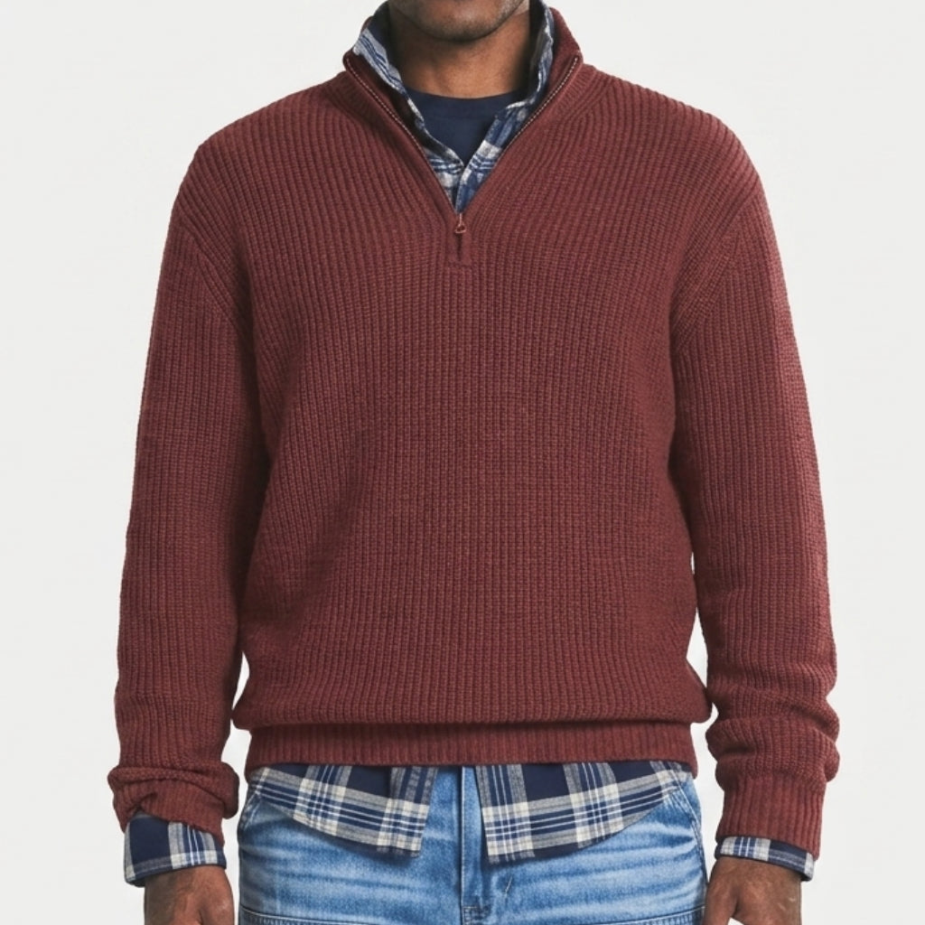 Men's Sweater Quarter Zip Ribbed Pullover Layering Knit