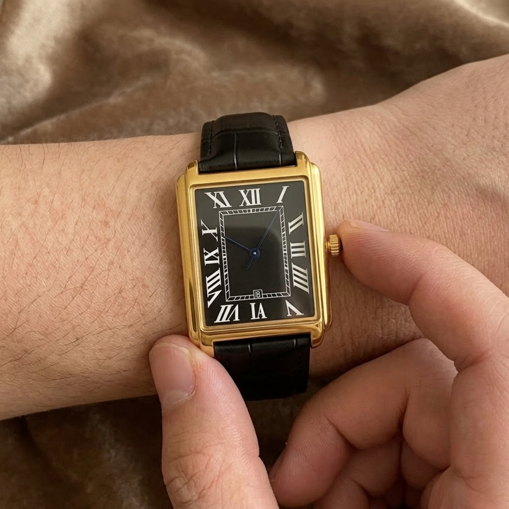 Men's Watch Square Analog Dress Roman Numeral Strap