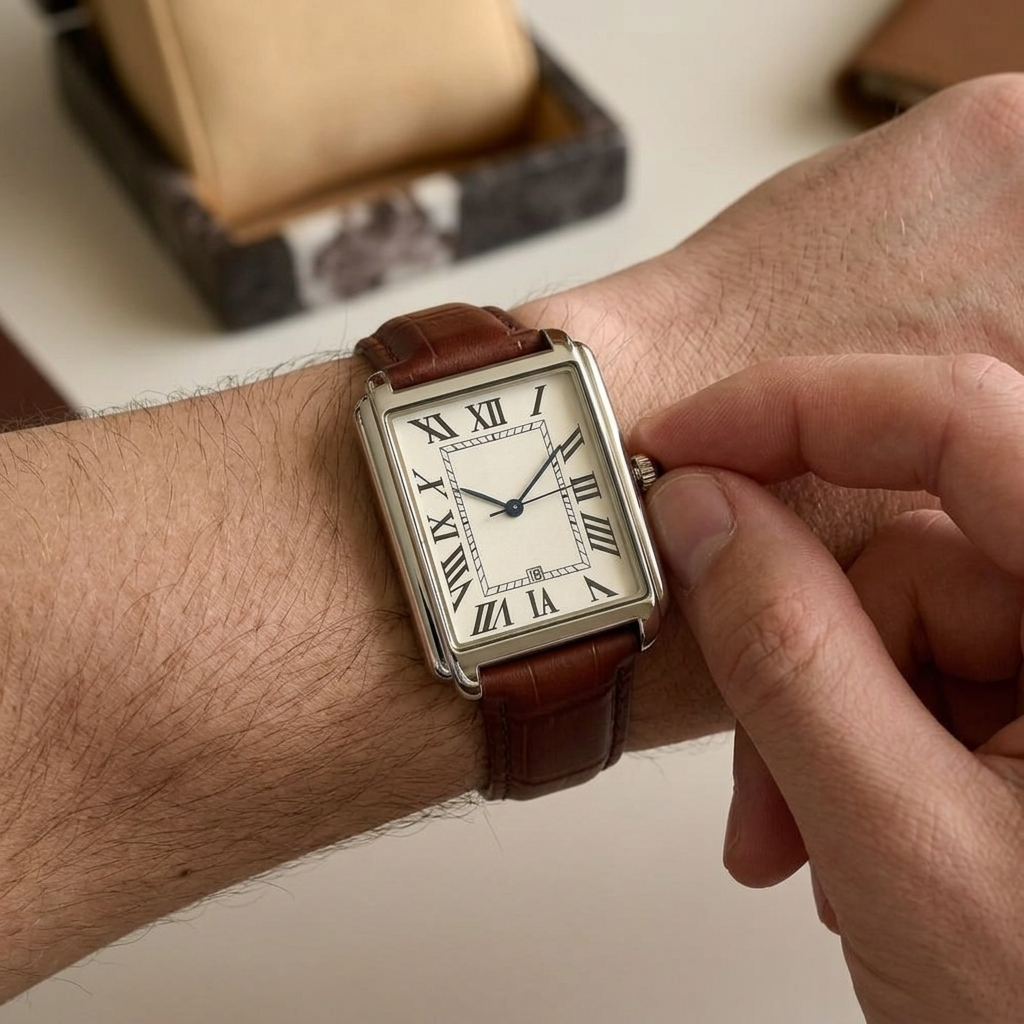 Men's Watch Square Analog Dress Roman Numeral Strap