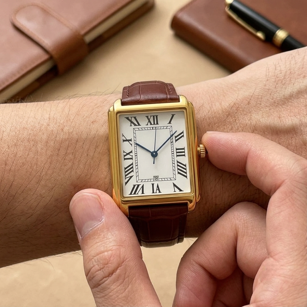 Men's Watch Square Analog Dress Roman Numeral Strap