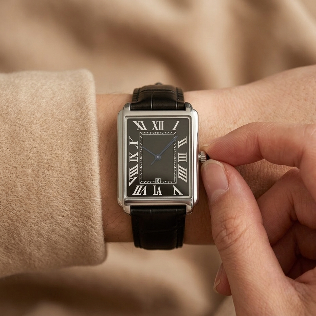 Men's Watch Square Analog Dress Roman Numeral Strap