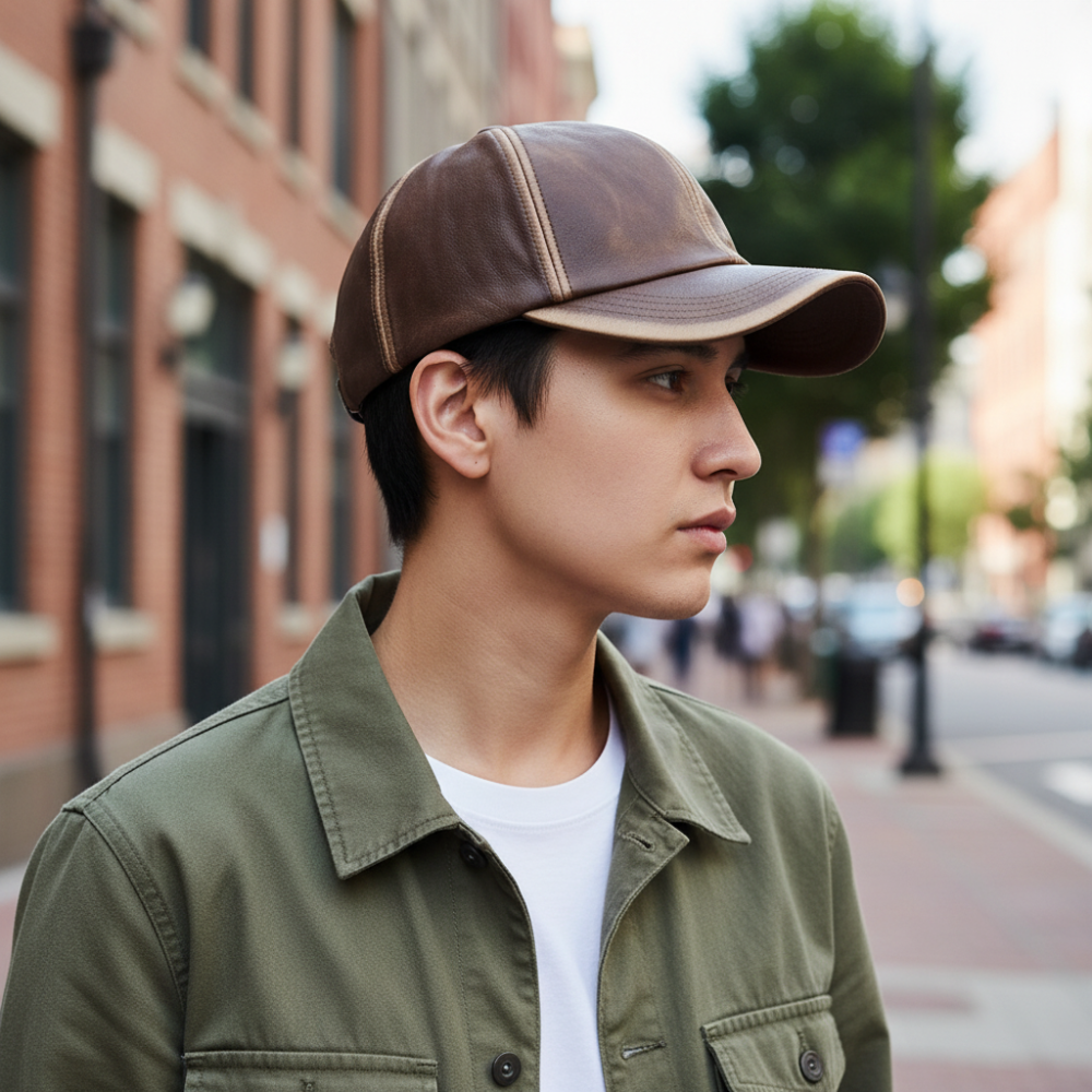 Men's Leather Style Baseball Cap Adjustable Casual Fit