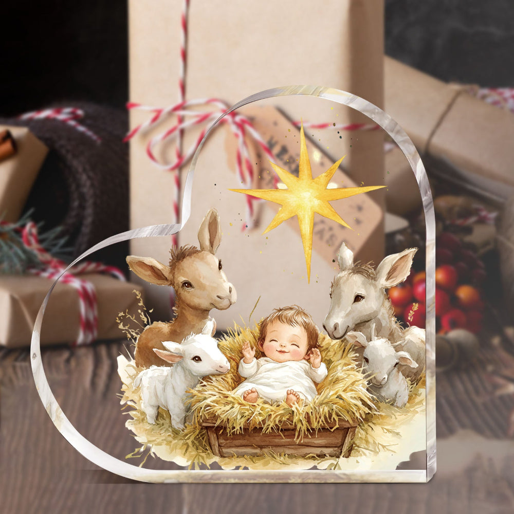 生誕シーン アクリルハートオーナメント 宗教的クリスマス装飾