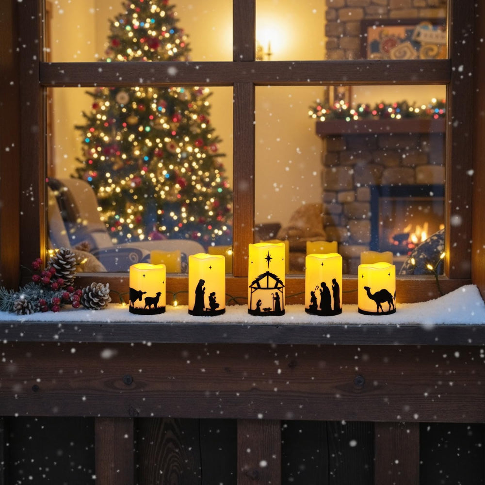 Nativity Scene Christmas Candles LED Flameless Candle Set