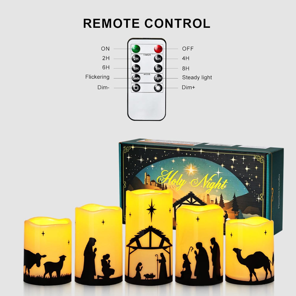 Nativity Scene Christmas Candles LED Flameless Candle Set