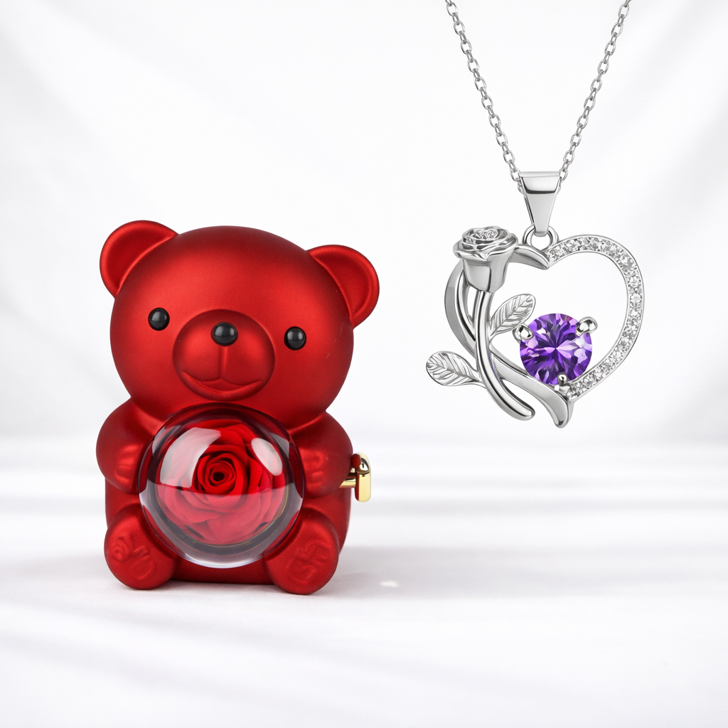 Necklace Heart Pendant Bear Gift Box