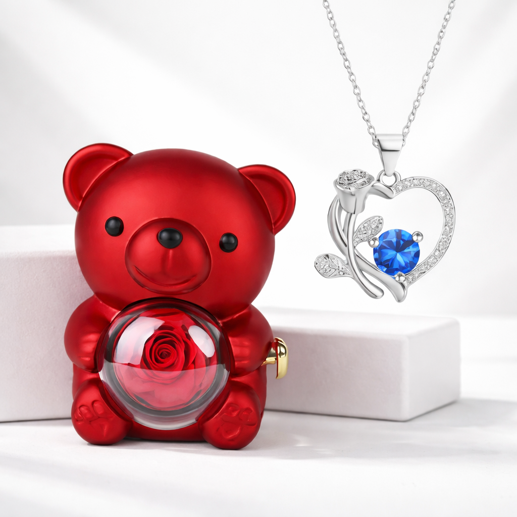 Necklace Heart Pendant Bear Gift Box