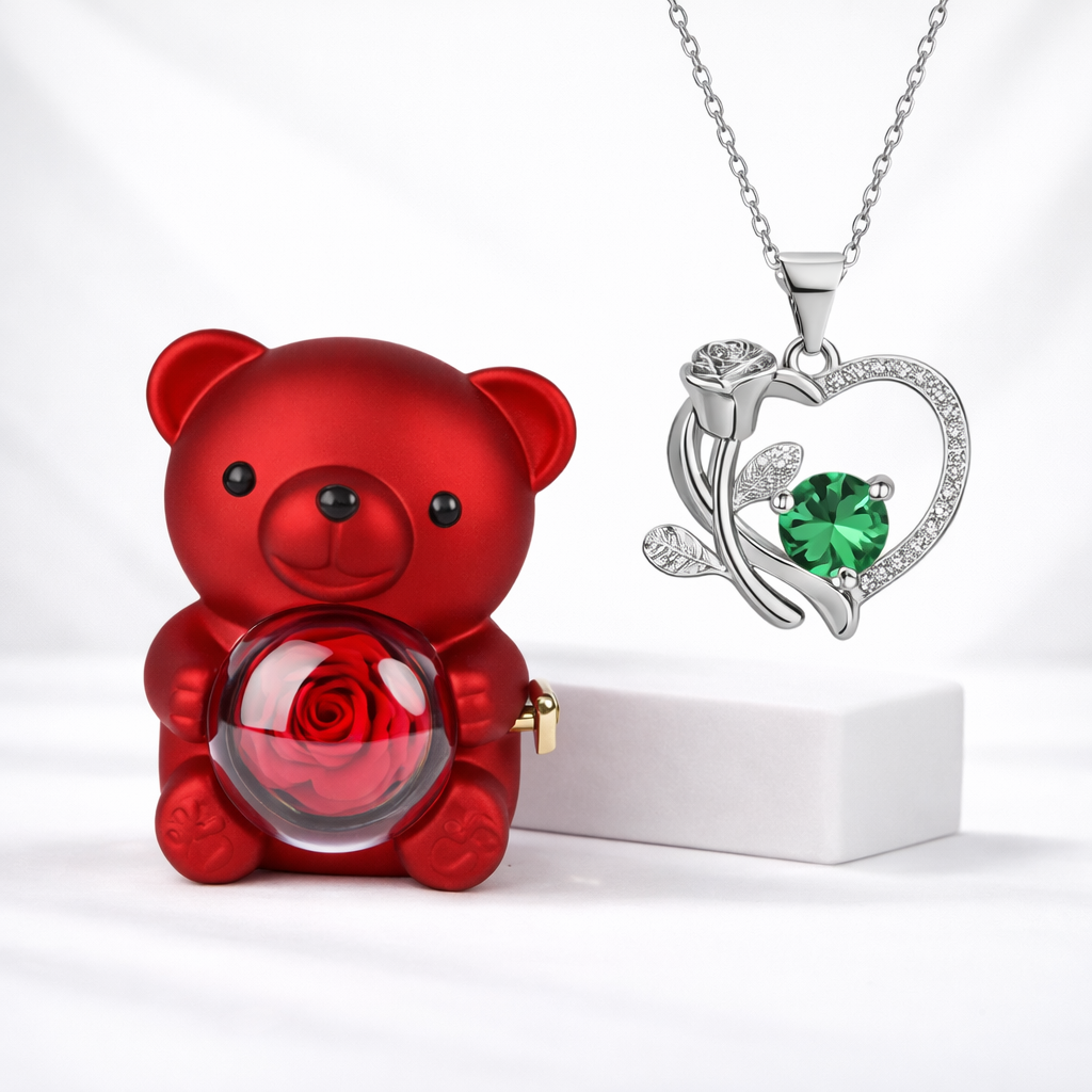 Necklace Heart Pendant Bear Gift Box