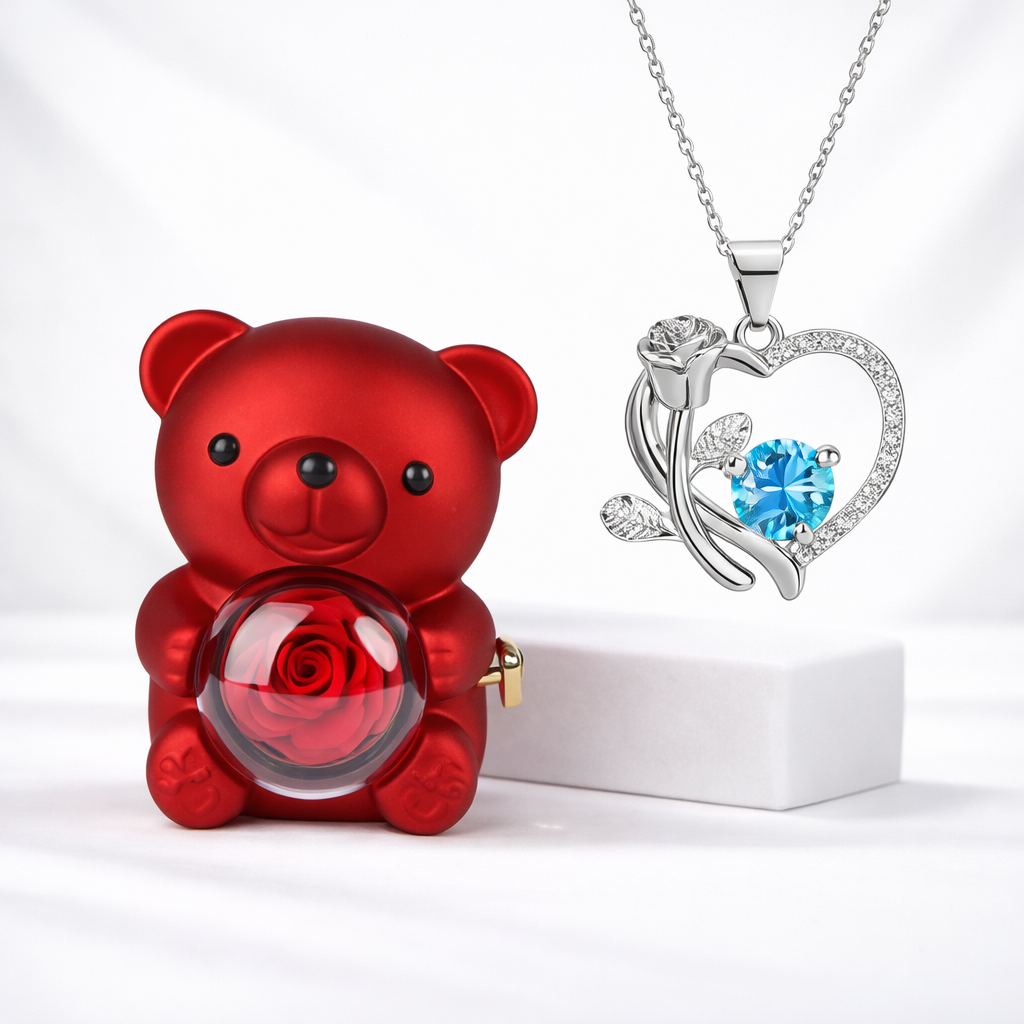 Necklace Heart Pendant Bear Gift Box