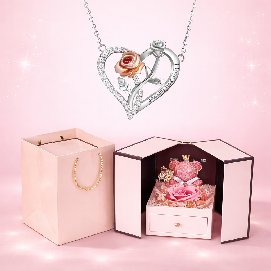 Necklace Heart Pendant Gift Set Display Case