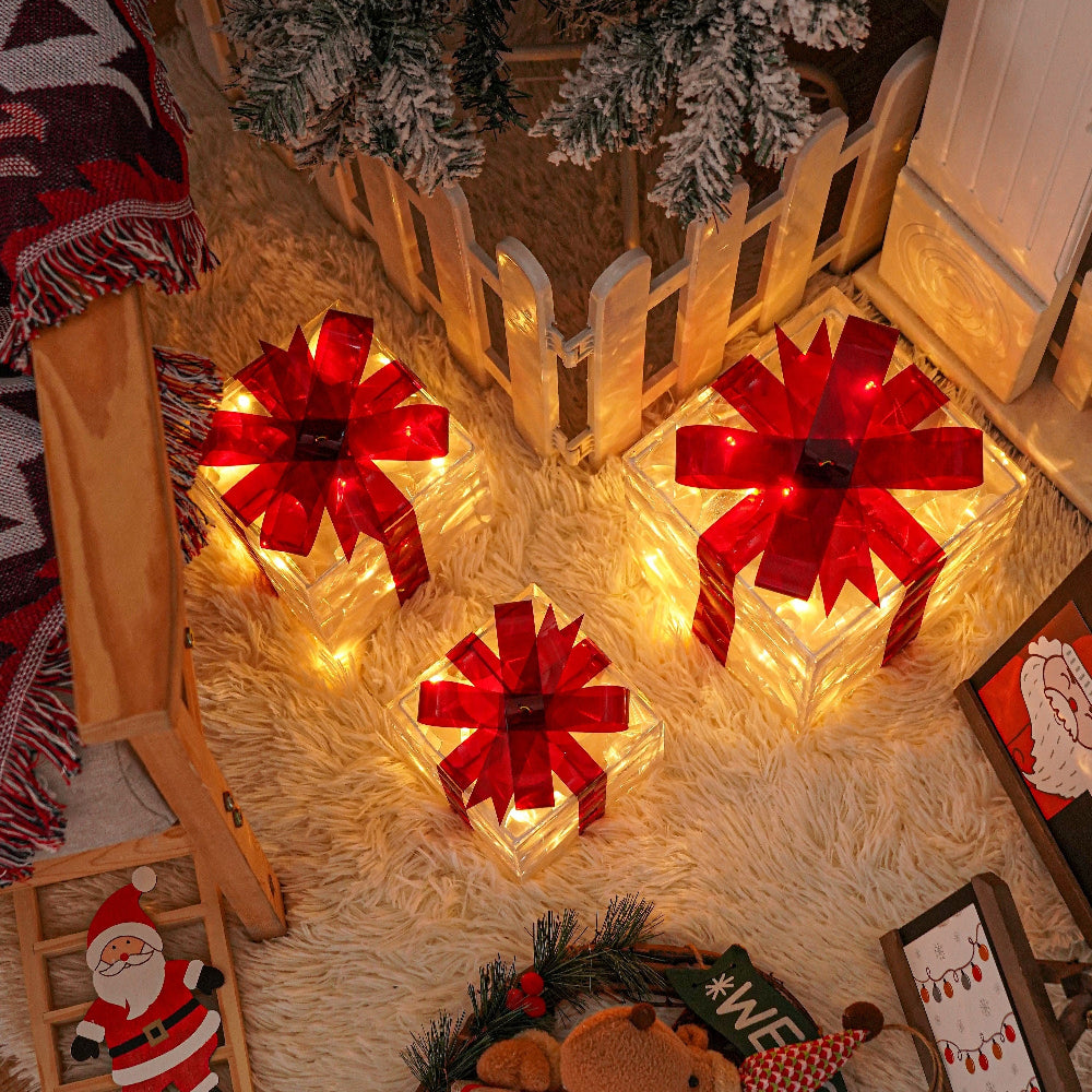 屋外クリスマスライト ギフトボックスセット 赤いリボンの装飾