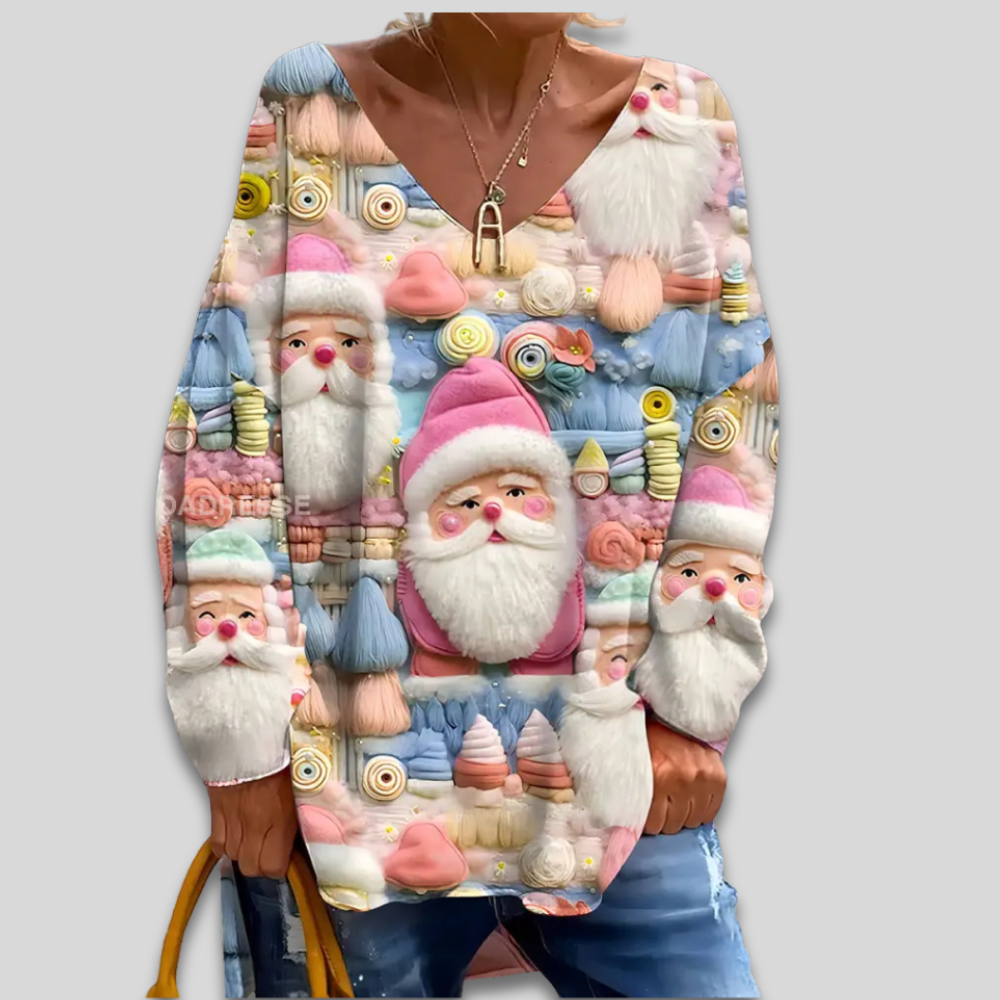 Women Ugly Christmas Sweater - Oversized Santa Pullover Top