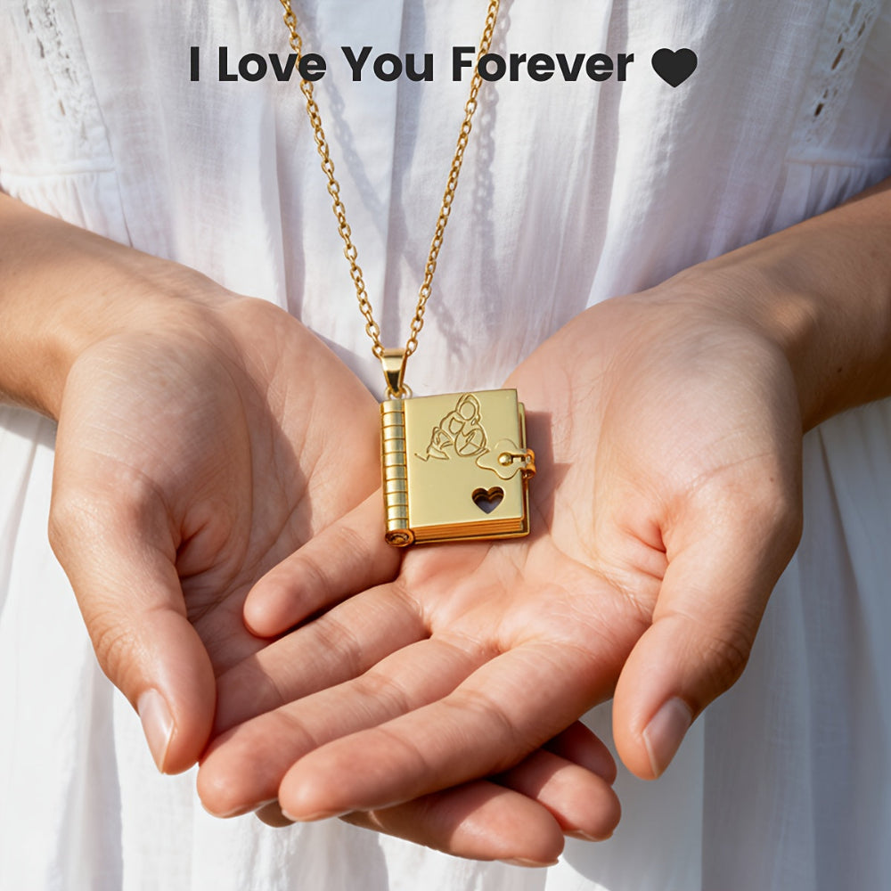 ペンダントネックレス 彫刻入りブックロケット ギフト 女性 母 娘